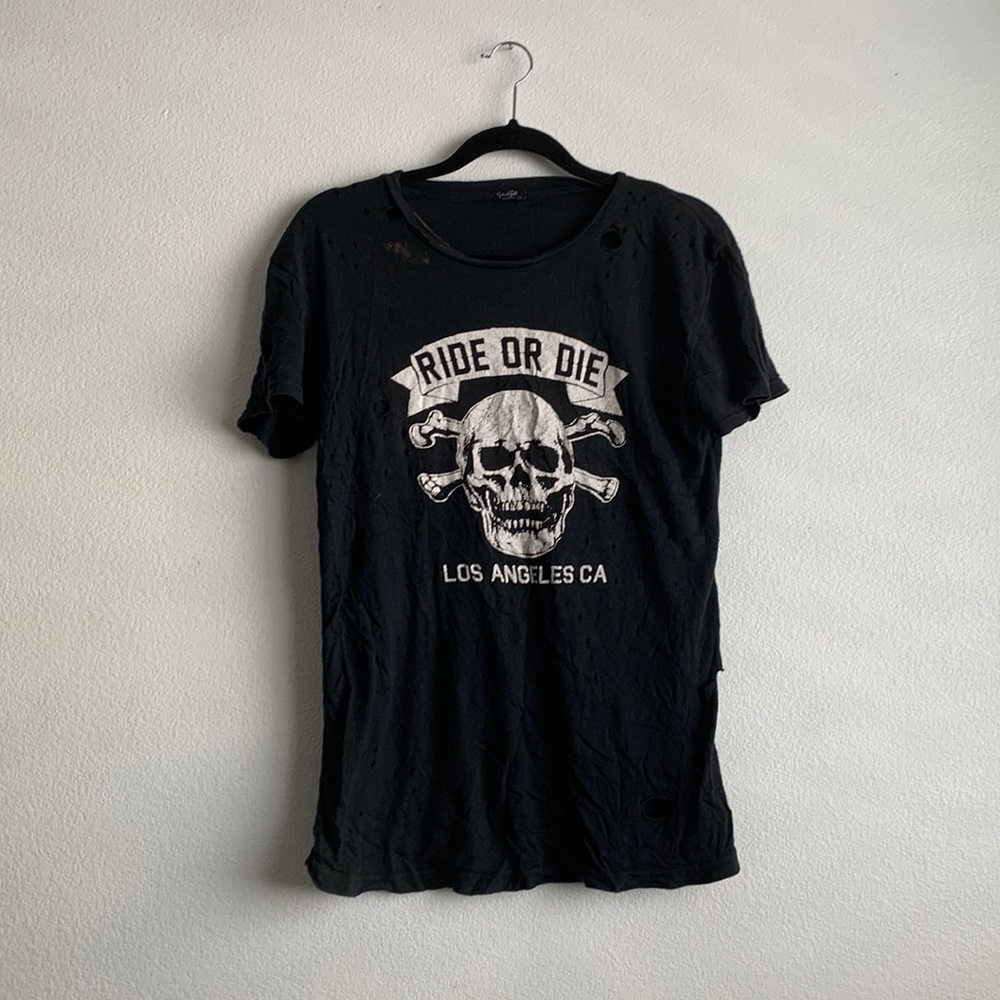 Black brandy Melville distressed skull top